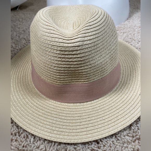 H&M straw raffia fedora hat women’s crème and pink - Picture 12 of 12
